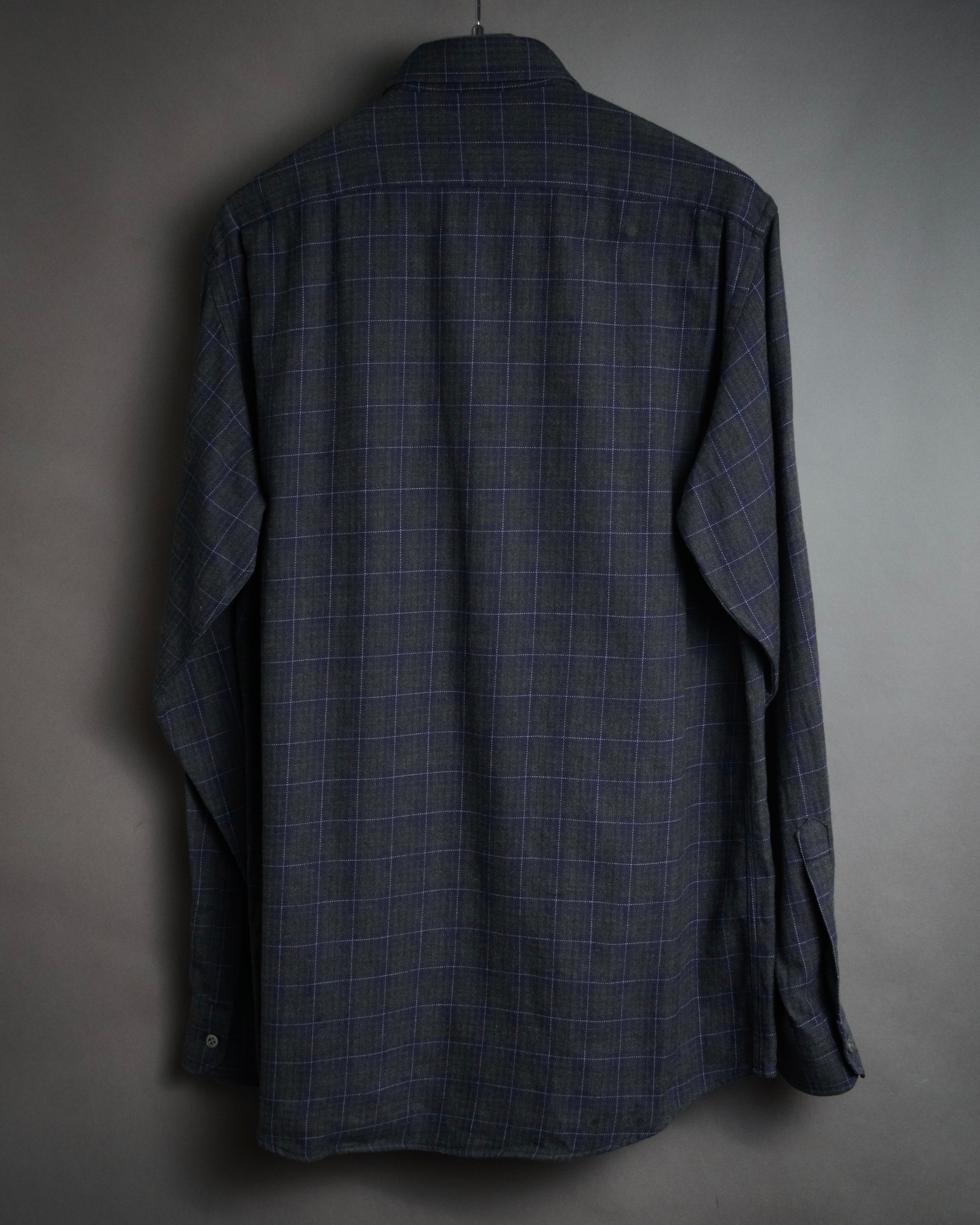 “HERMES” 90’s–00’s Windowpane cotton button down shirt