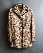 "PRADA" 1996fall Geometric pattern leather trim design mid length coat