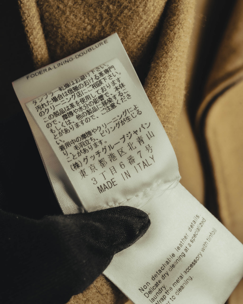 “GUCCI” 00’s-10’s Cashmere-blend leather-trimmed belted long coat