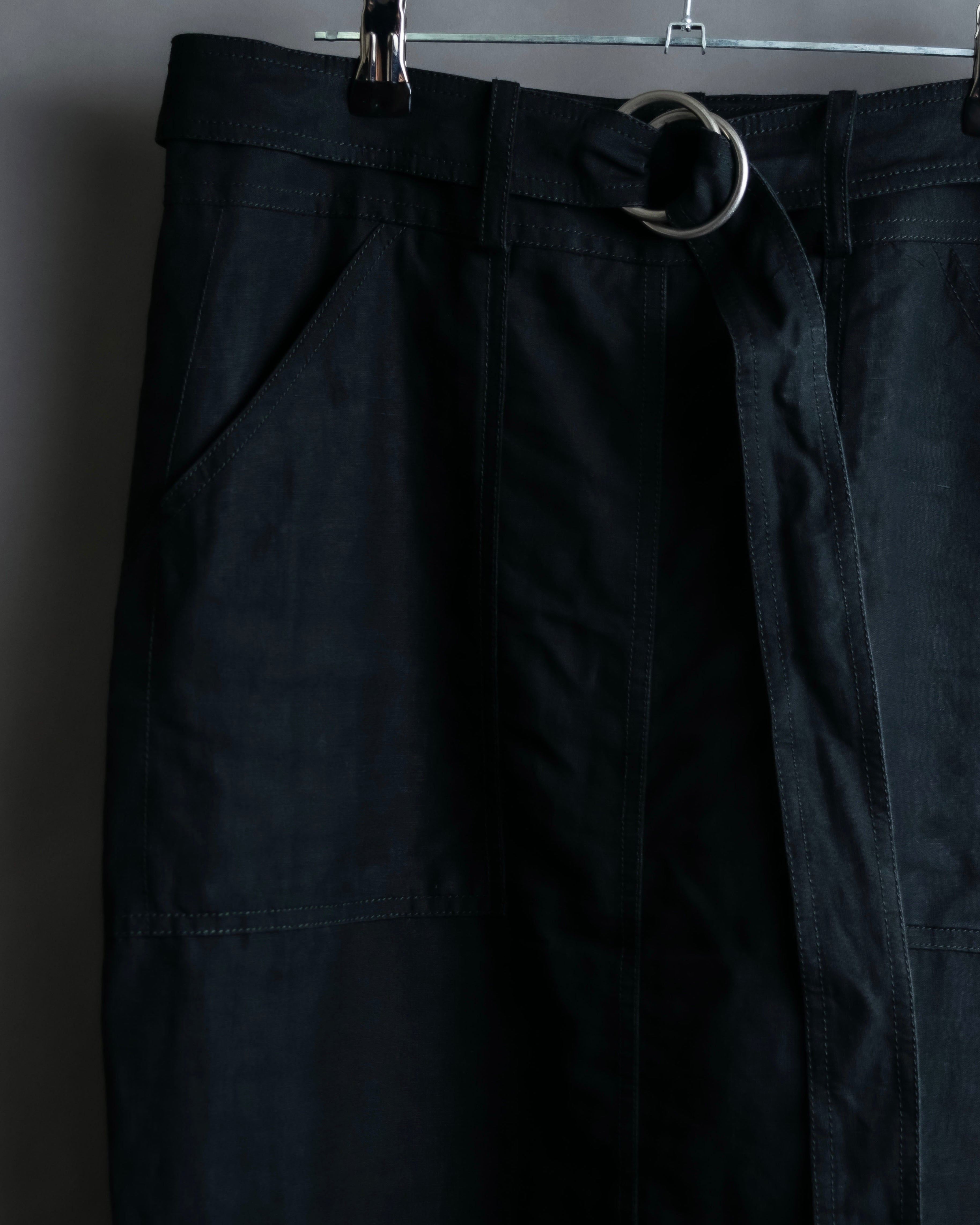 "HERMES" Belted button design linen skirt