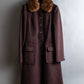 "Vintage fur collar waist shape A-line coat"