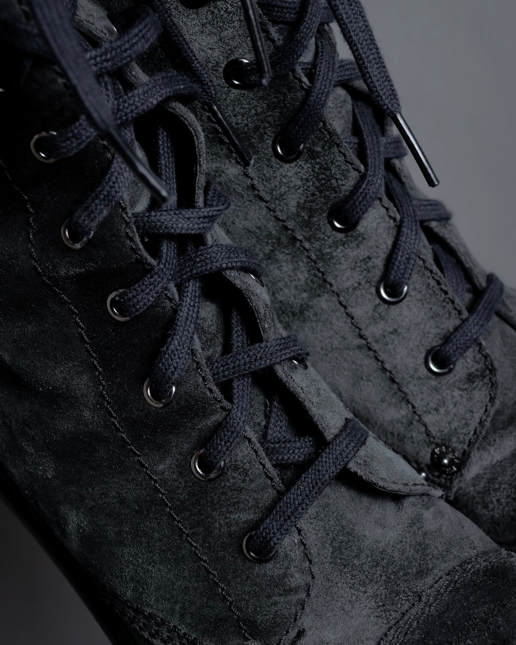 "PRADA" Military detail brushed leather lace-up long boots