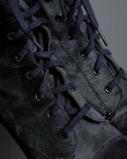 "PRADA" Military detail brushed leather lace-up long boots