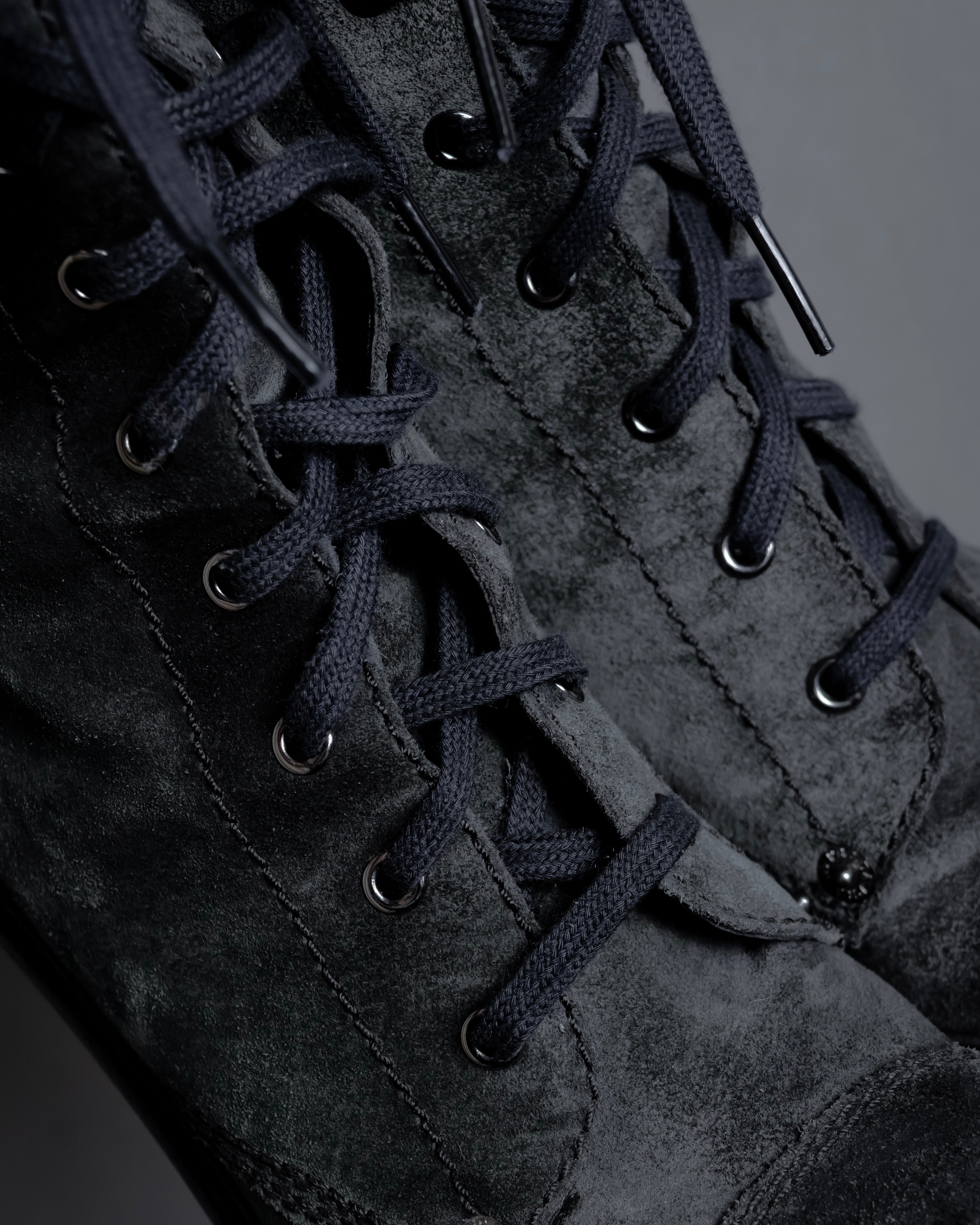 "PRADA" Military detail brushed leather lace-up long boots