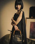 –SPECIAL– “JIL SANDER” 20’s Bamboo handle grained leather shopper bag