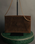 “LOEWE” 80’s-90’s Suede anagram chain shoulder bag
