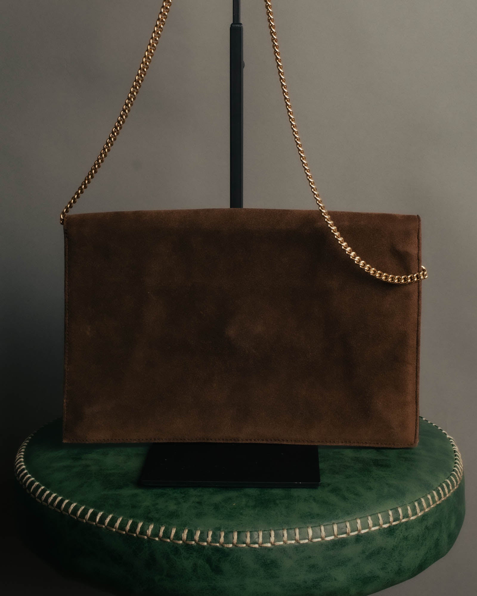 “LOEWE” 80’s-90’s Suede anagram chain shoulder bag