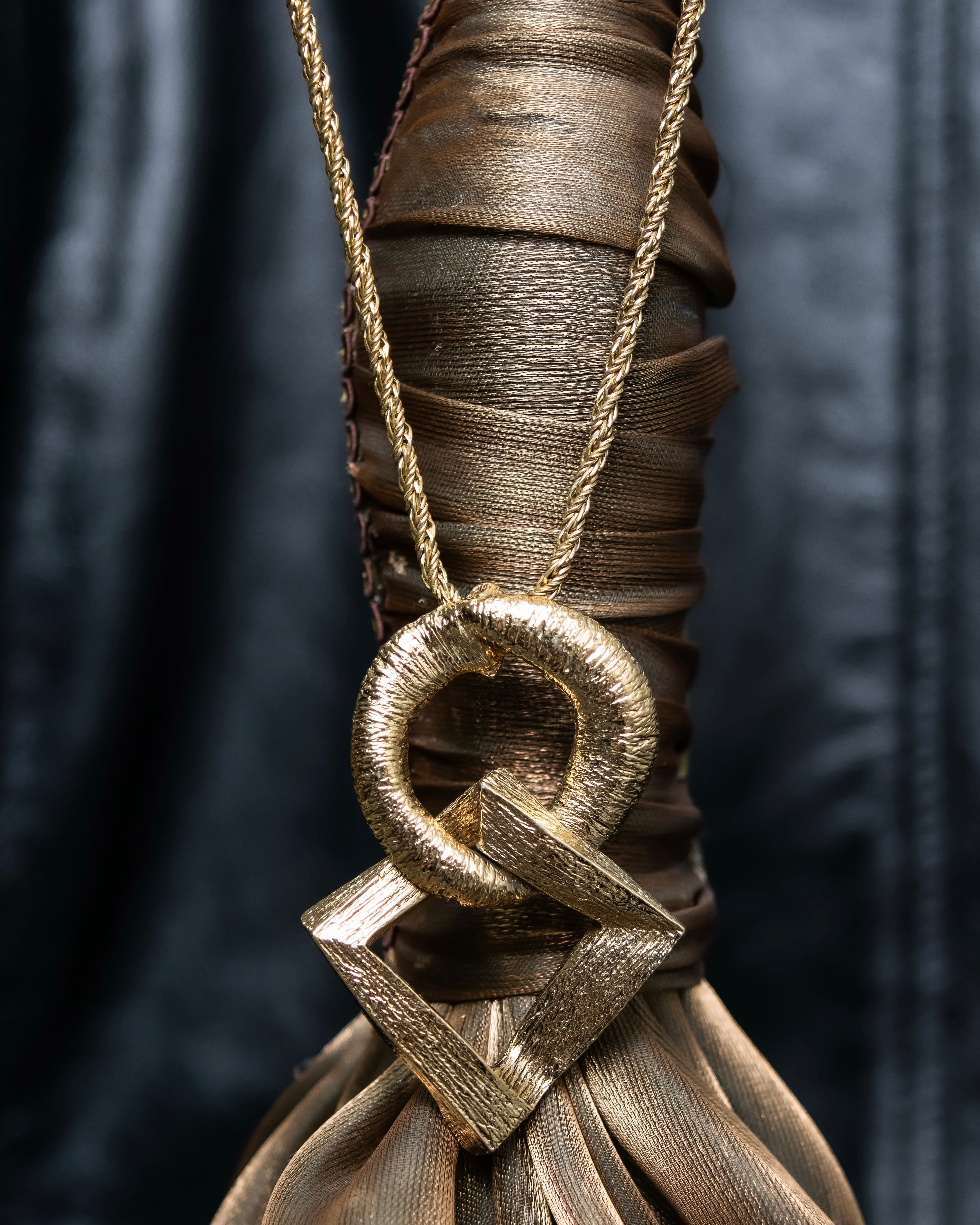 “Yves Saint Laurent” antique processed gold chain necklace