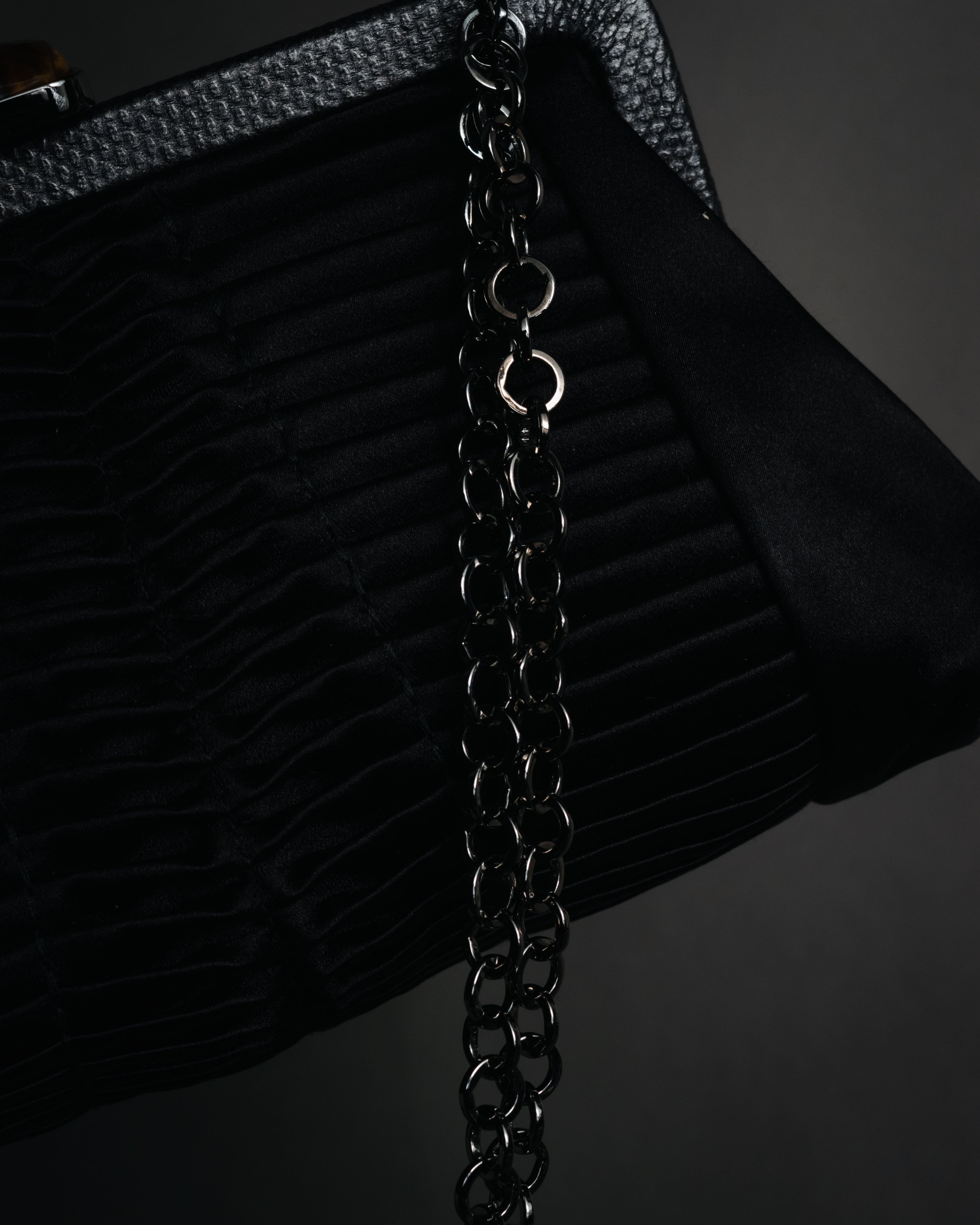 "Salvatore Ferragamo" 00’s-10’s tiger’s eye satin pleated chain bag