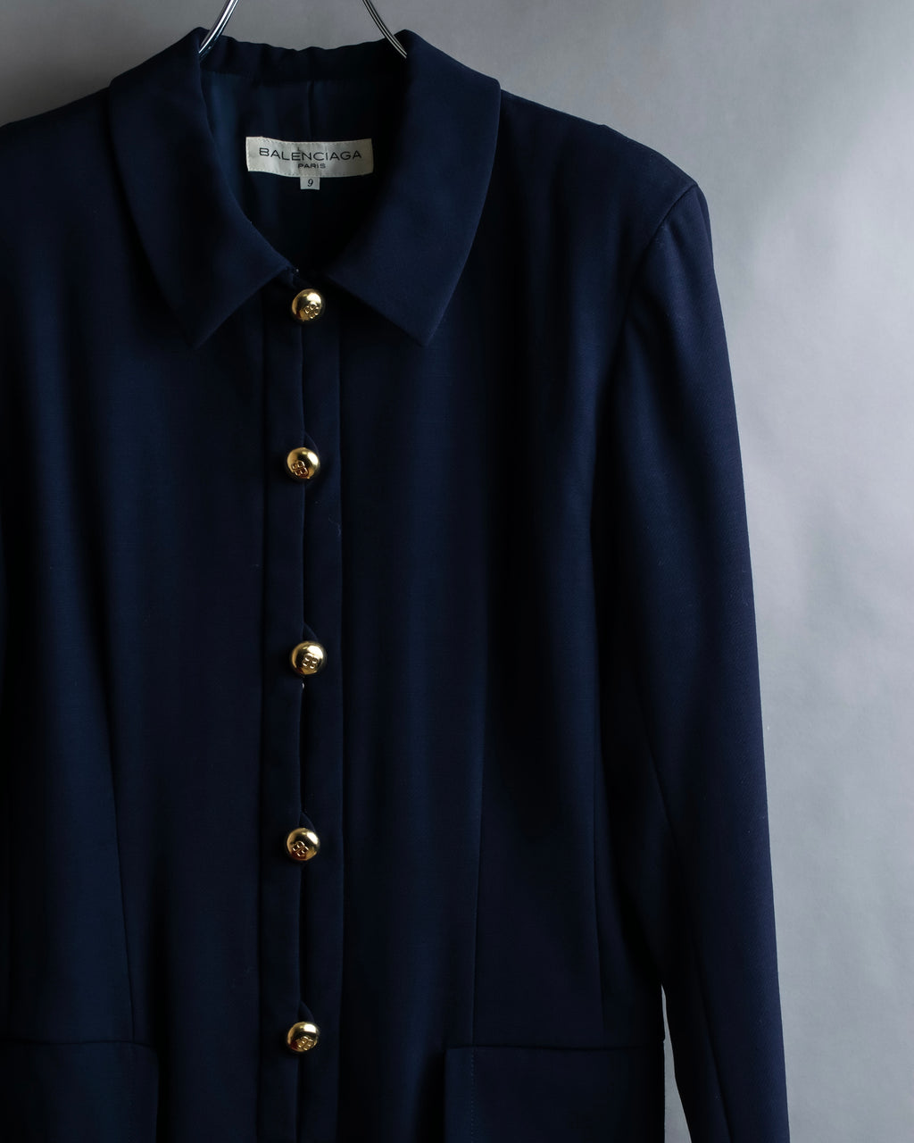 "BALENCIAGA" Gold button design navy color dress