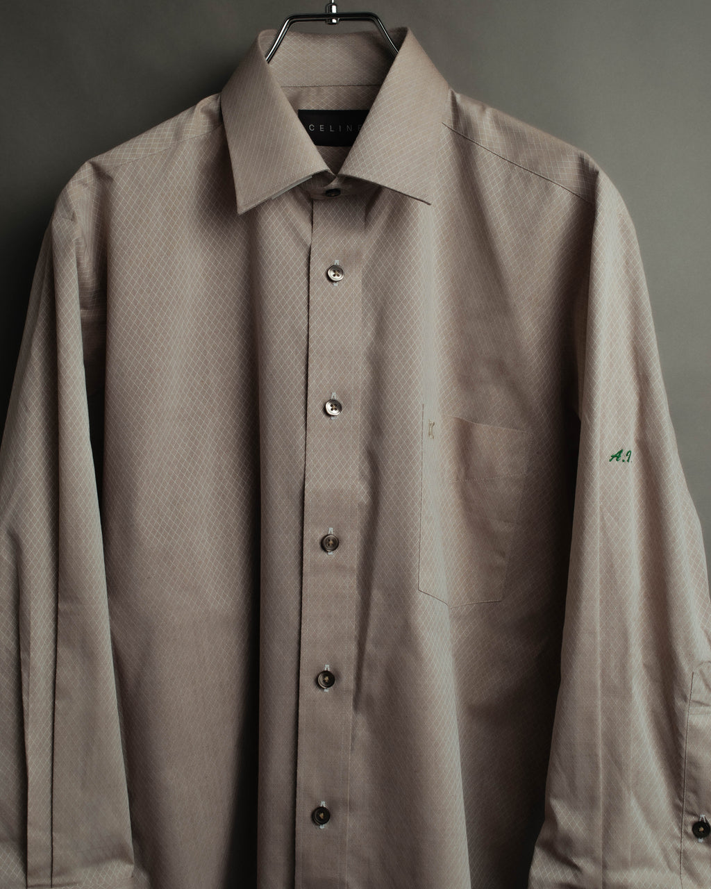 "CELINE" 80's-00's Classic diamond check long sleeve dress shirt