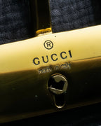 "GUCCI" Double flap design grained leather one-handle bag