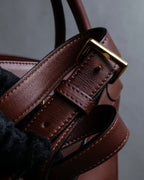 "Valentino Garavani" Reddish brown trapezoid silhouette 2way leather bag