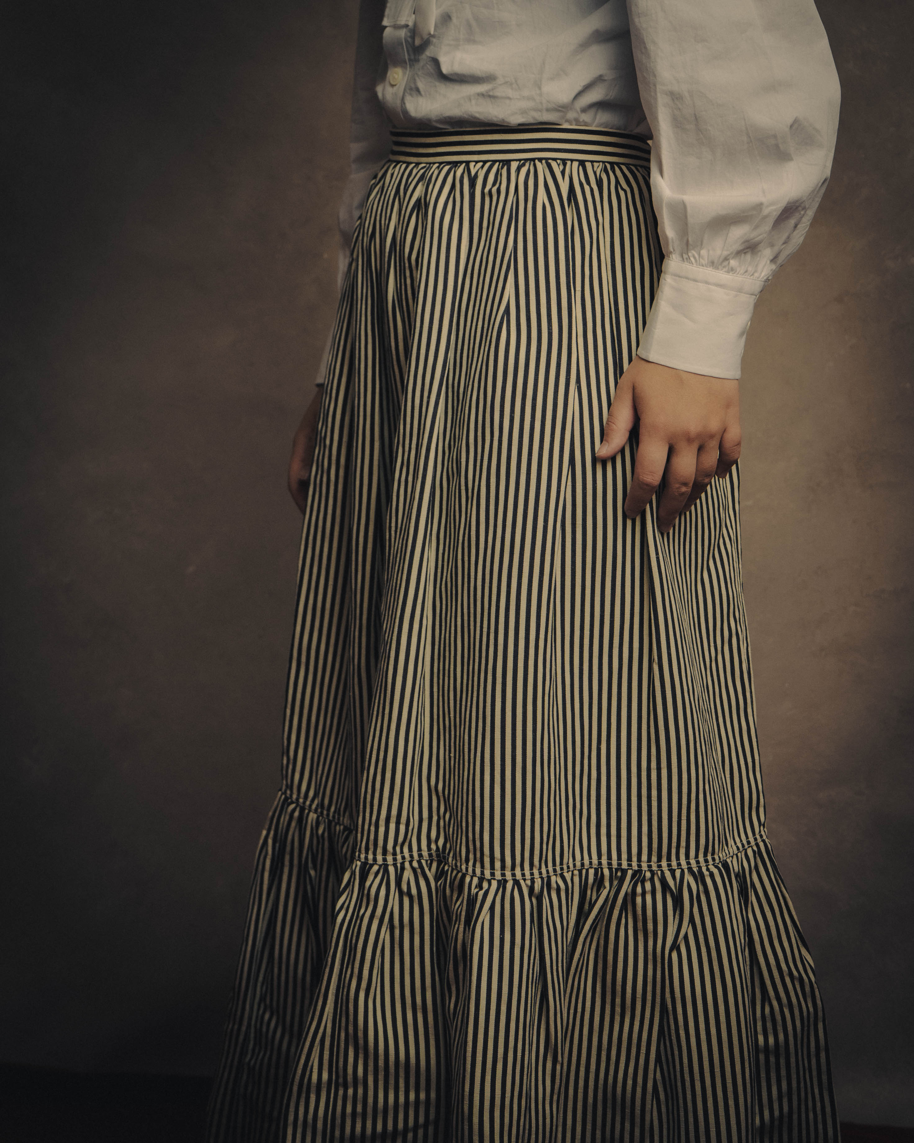 -SPECIAL- “Christian Dior” 2021 cruise striped linen silk tiered skirt
