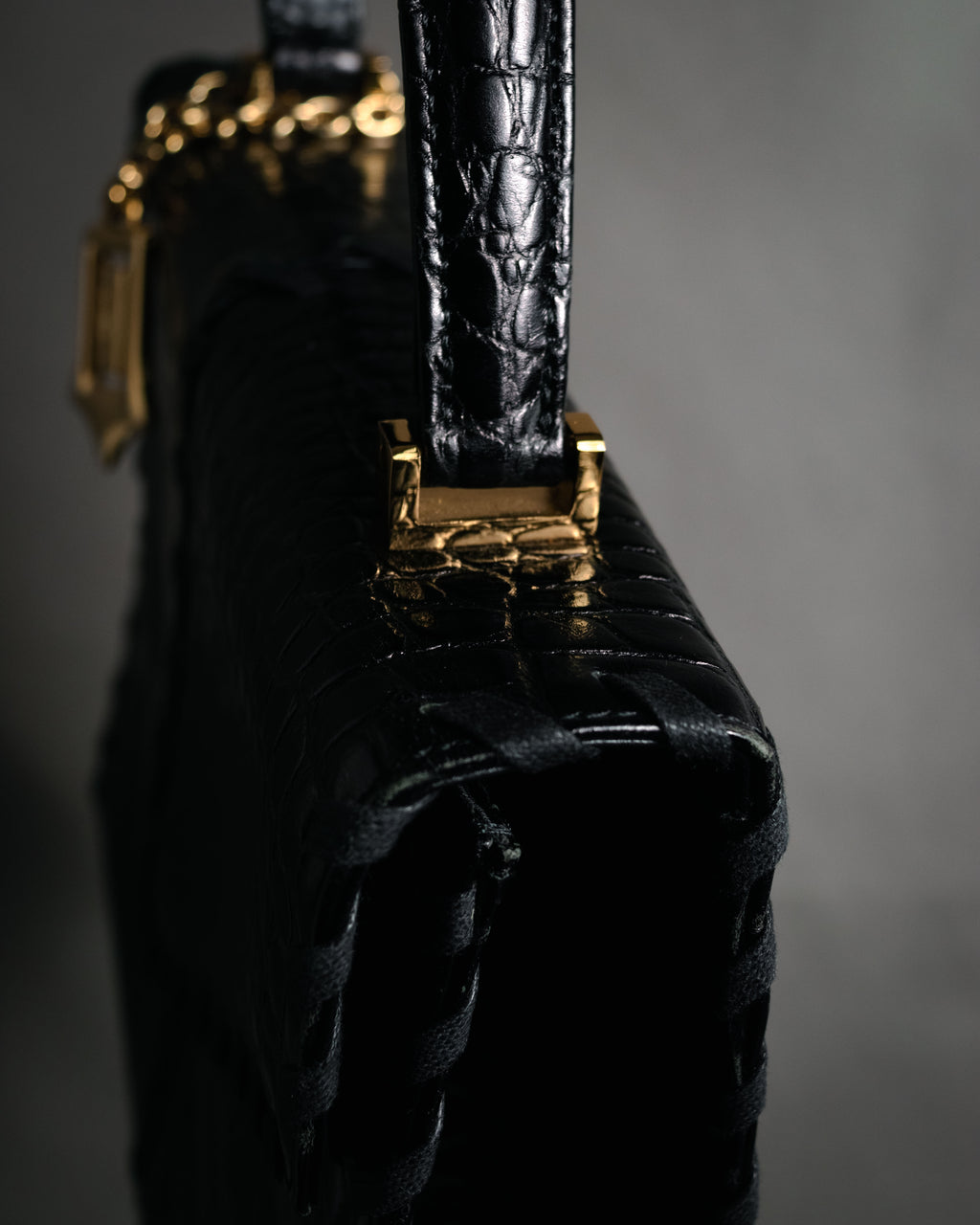 "Yves Saint Laurent" 90’s croc embossed whipstitch trapeze handbag
