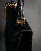 "Yves Saint Laurent" 90’s croc embossed whipstitch trapeze handbag