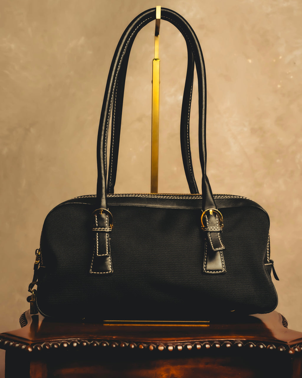 “Salvatore Ferragamo” 90’s-00’s Gancini-detail textured canvas shoulder bag