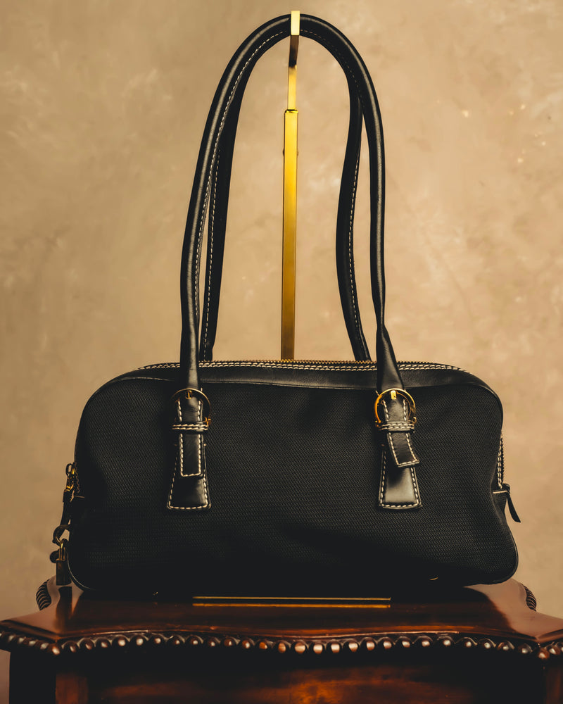 “Salvatore Ferragamo” 90’s-00’s Gancini-detail textured canvas shoulder bag