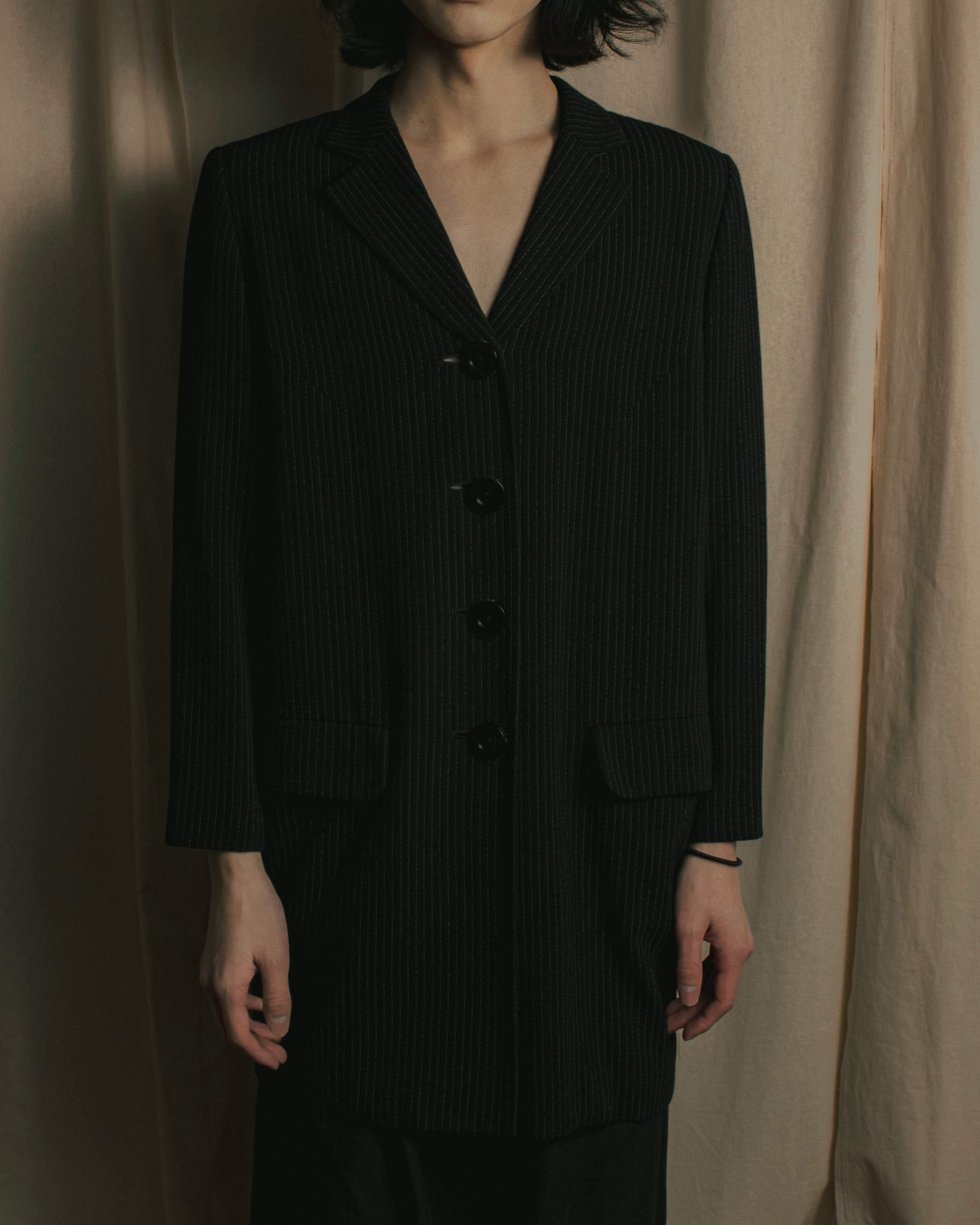 “Christian Dior” 90’s pinstriped four-button long tailored jacket
