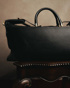 -SPECIAL- "GUCCI" 70's-80's Crest-detailed black leather two-way duffle bag