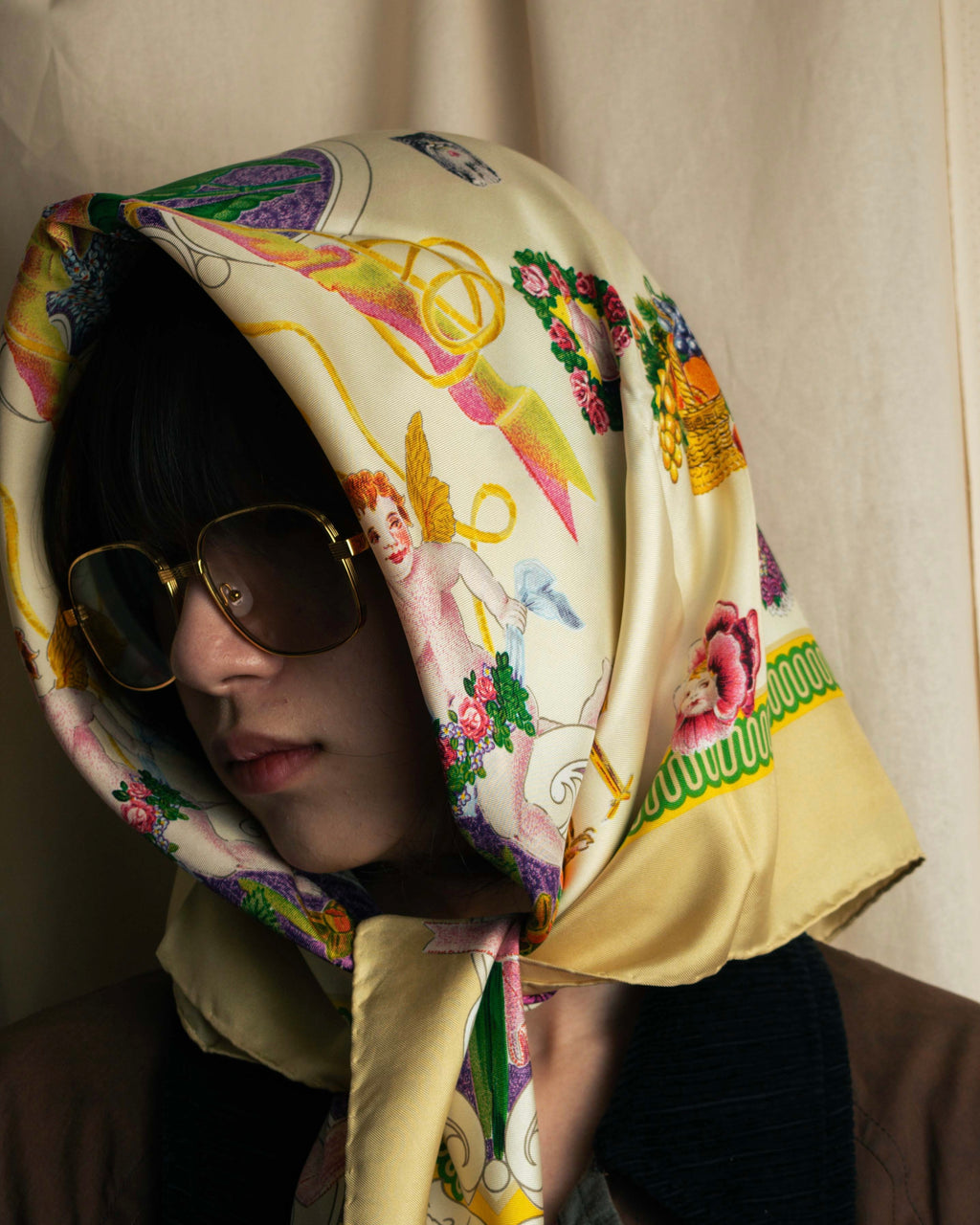 "GUCCI" Baroque painting pattern silk scarf