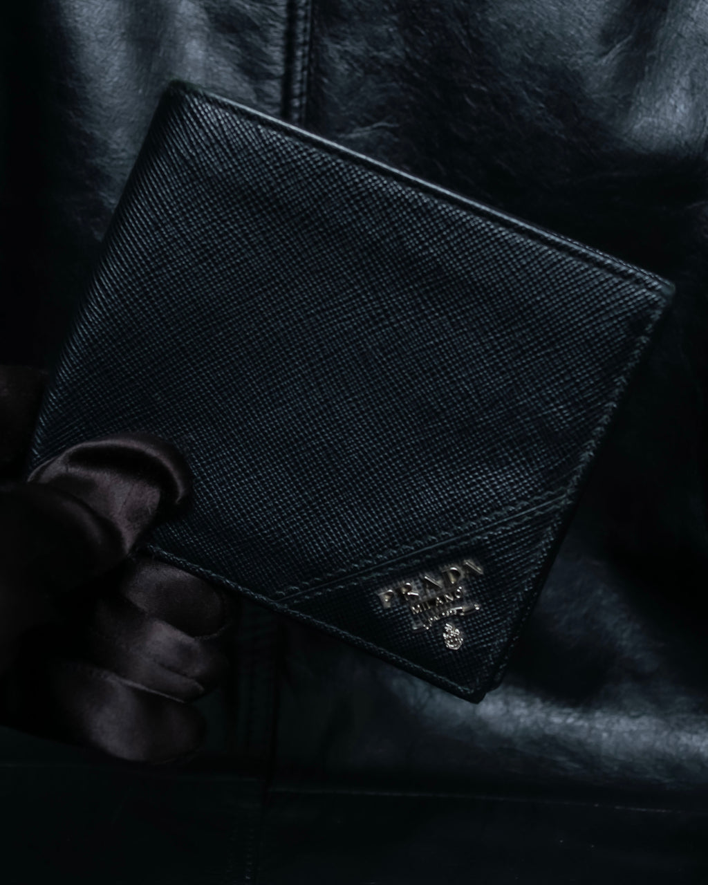 “Prada” Saffiano leather triangle logo wallet
