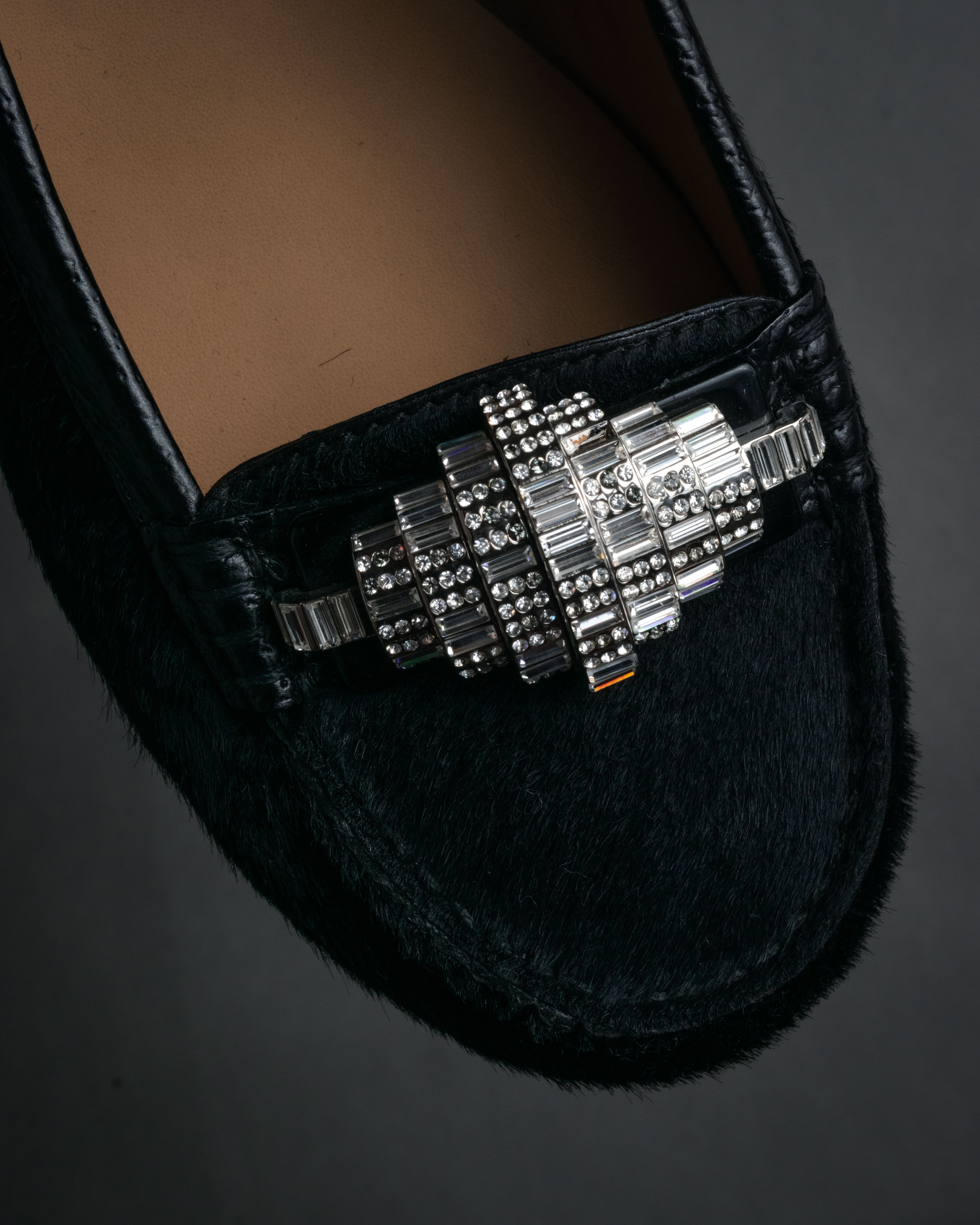 “SALVATORE FERRAGAMO” 00’s Haircalf crystal ornament shoes