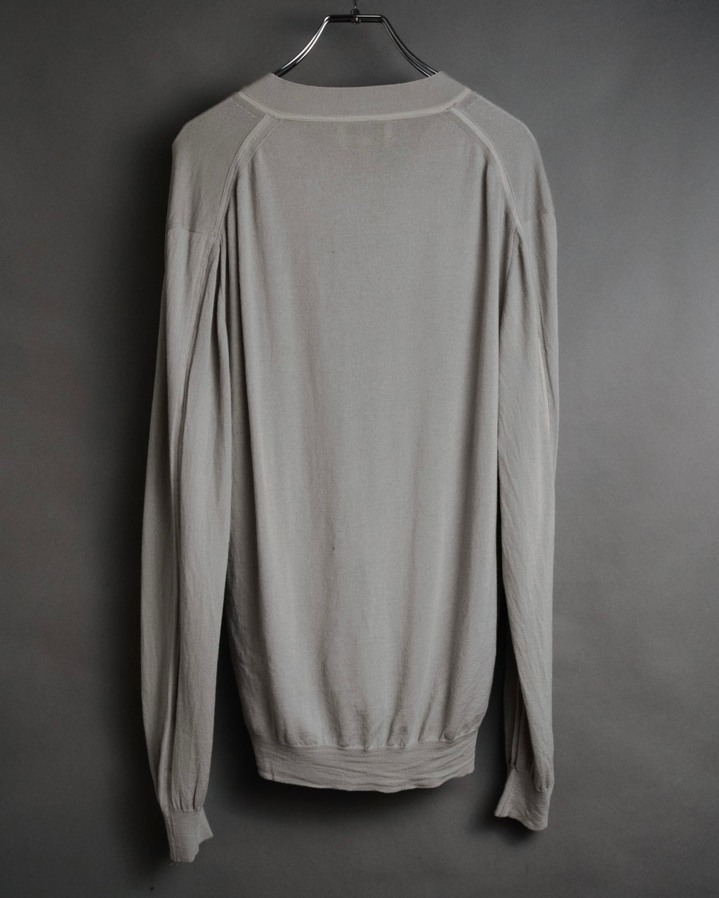 “HERMES” 2000’s Lambskin trimmed high gauge wool cardigan