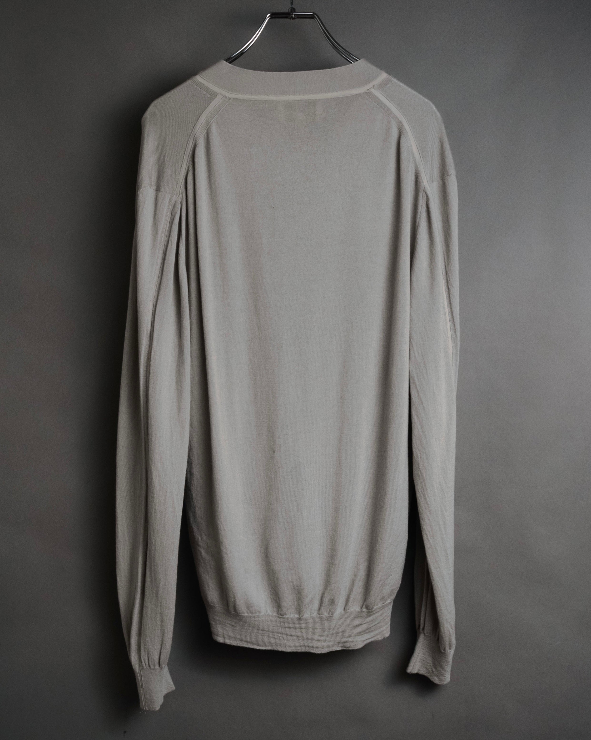 “HERMES” 2000’s Lambskin trimmed high gauge wool cardigan