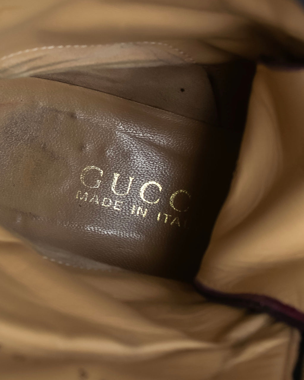 "GUCCI" Front zip design lace-up leather uncle boots