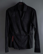 "PRADA" Wrap flap design micro suede jacket