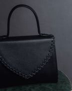 "YVES SAINT LAURENT" Hand stitched design trapezoid leather bag