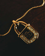 "Christian Dior" 90's Rhinestone padlock pendant necklace