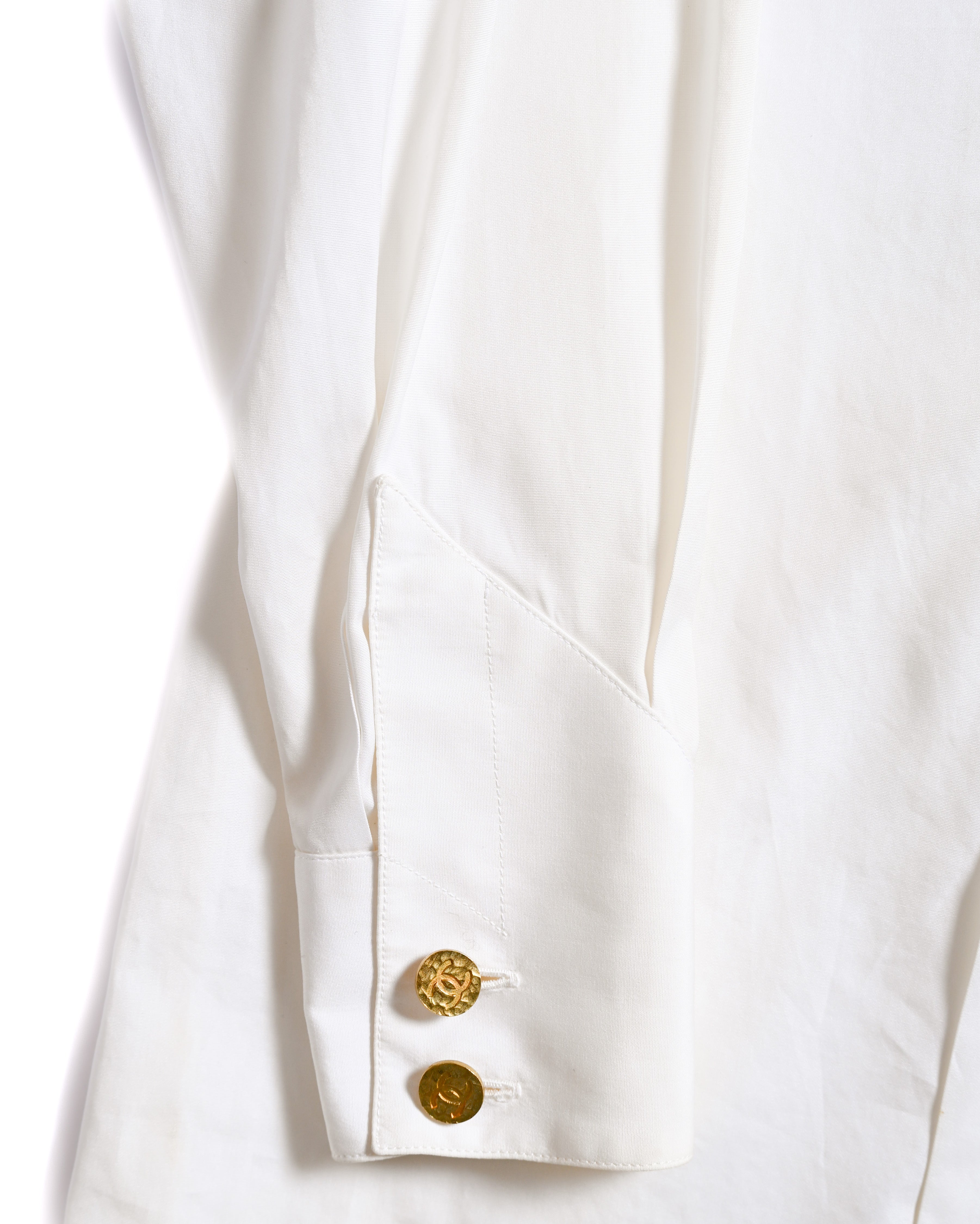 CHANEL/  Front Pleats Designed Fly Front Shirt with Gold CC Button