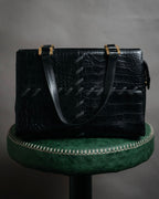 “YVES SAINT LAURENT” 90’s–Early 00’s Croc embossed leather woven stitch tote bag