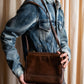 "LOEWE" Horizontal design logo engraved leather shoulder bag