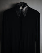 –SPECIAL– "HERMES" 00’s Leather-trimmed viscose evening shirt