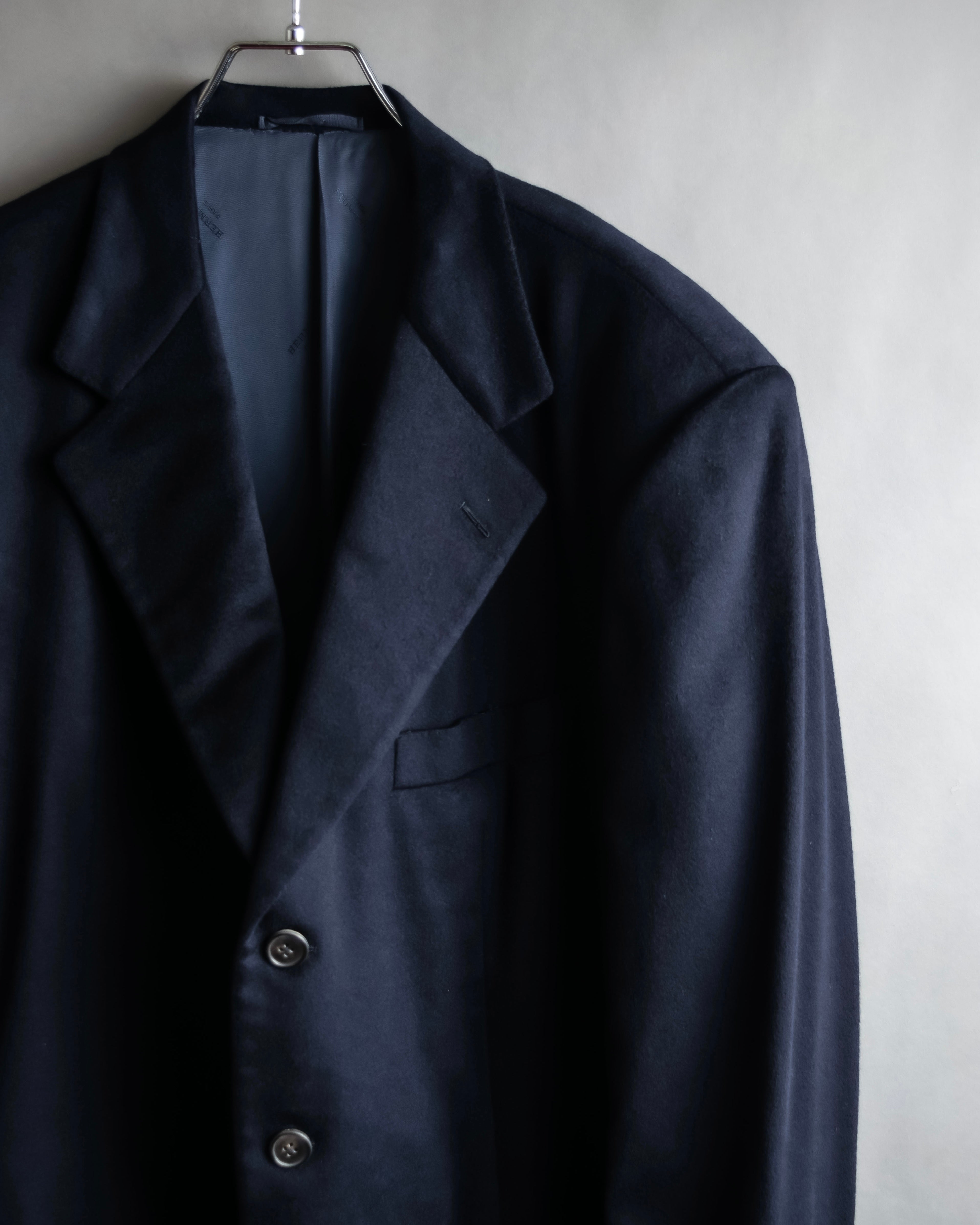 "HERMES" 90's Pure cashmere navy blue tailored jacket