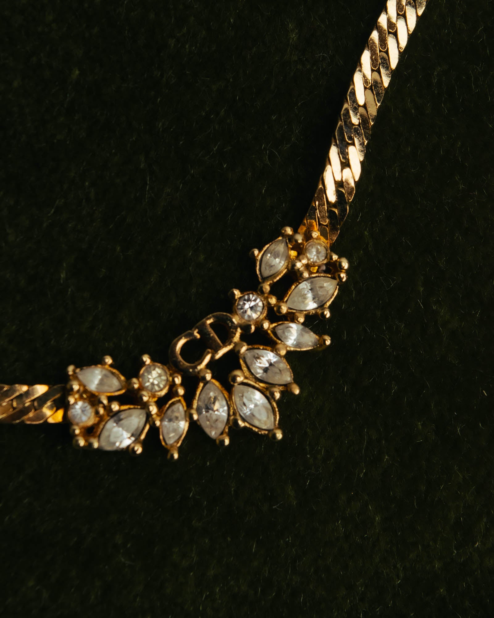 "Christian Dior" 80's-90's Rhinestone logo necklace