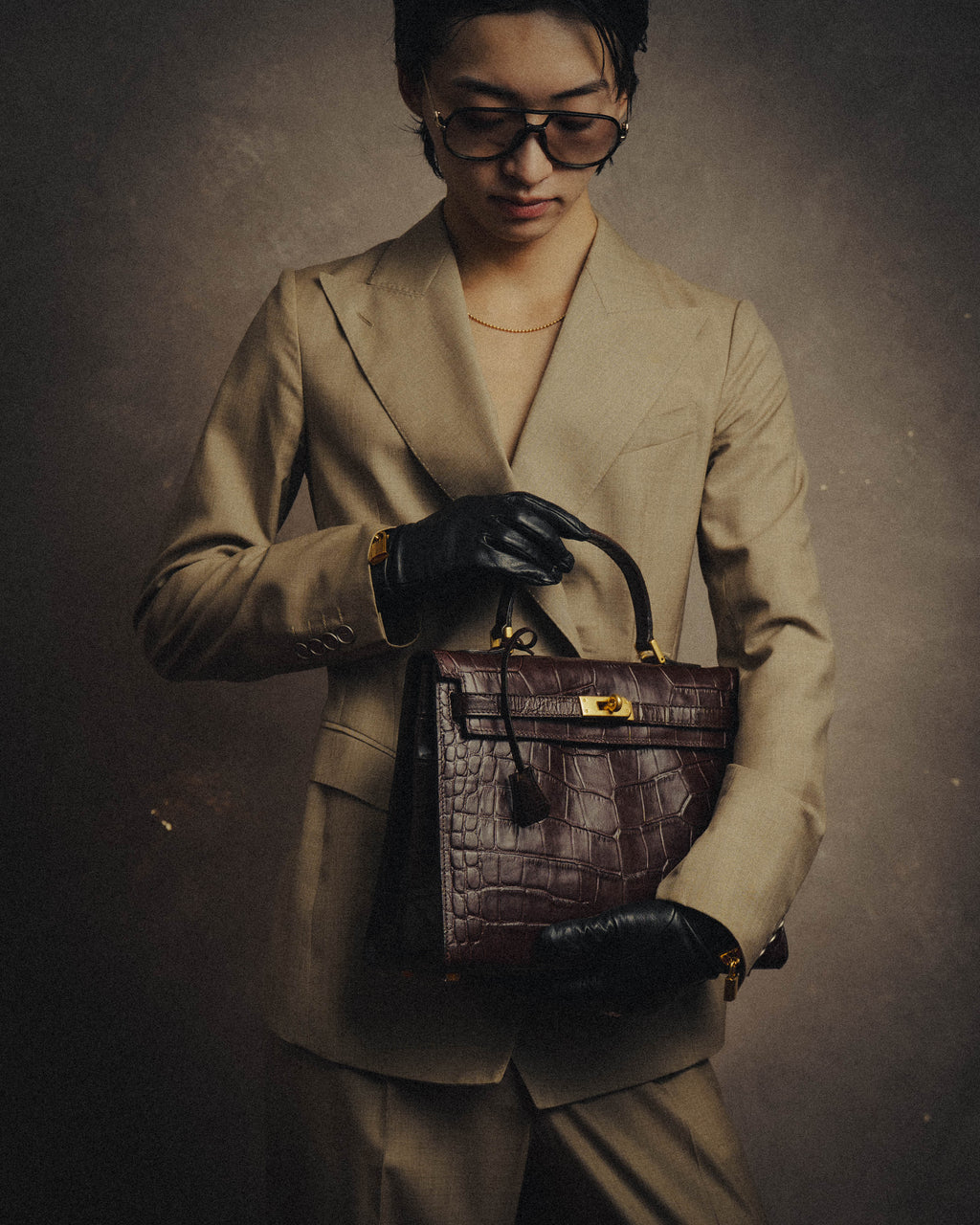 -SPECIAL- "CRISTIAN FLORENCE" 90's-00's Classic crocodile embossed leather structured top handle bag