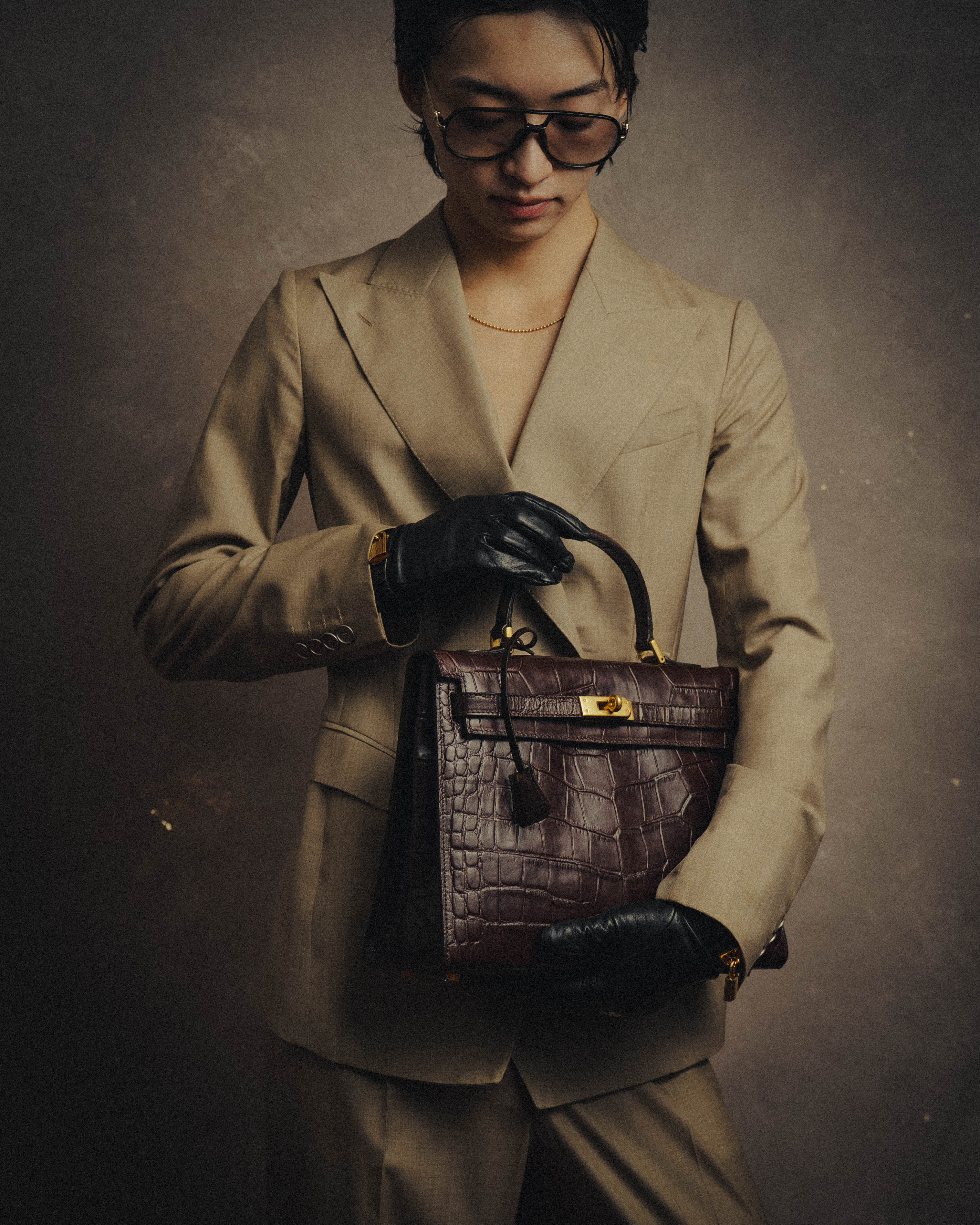 -SPECIAL- "CRISTIAN FLORENCE" 90's-00's Classic crocodile embossed leather structured top handle bag