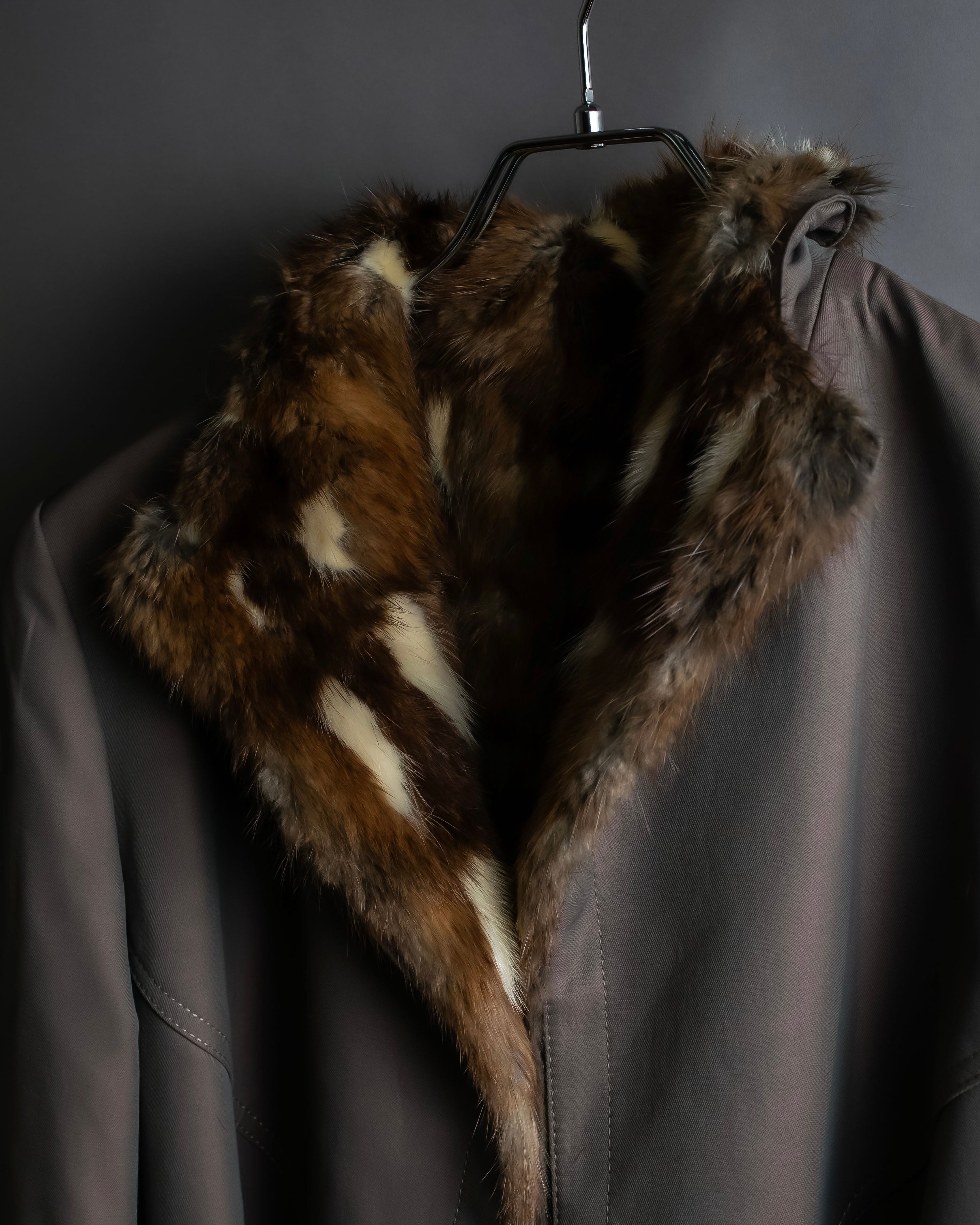 "HIROKI" Real fur lined maxi length belted coat