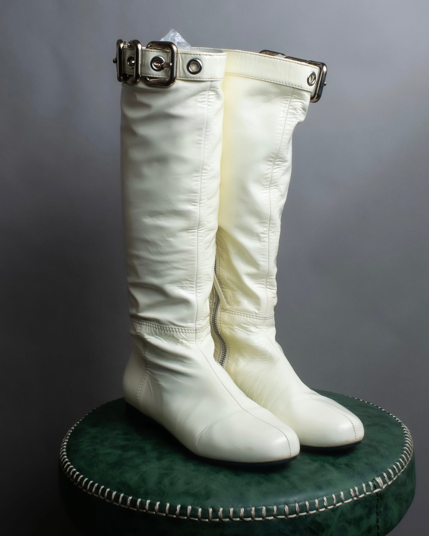 "MIU MIU" Shiny buckle design long boots