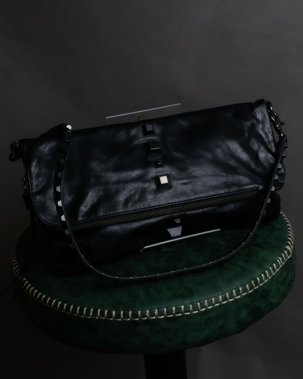 "DIESEL" Silver stud design leather one shoulder bag