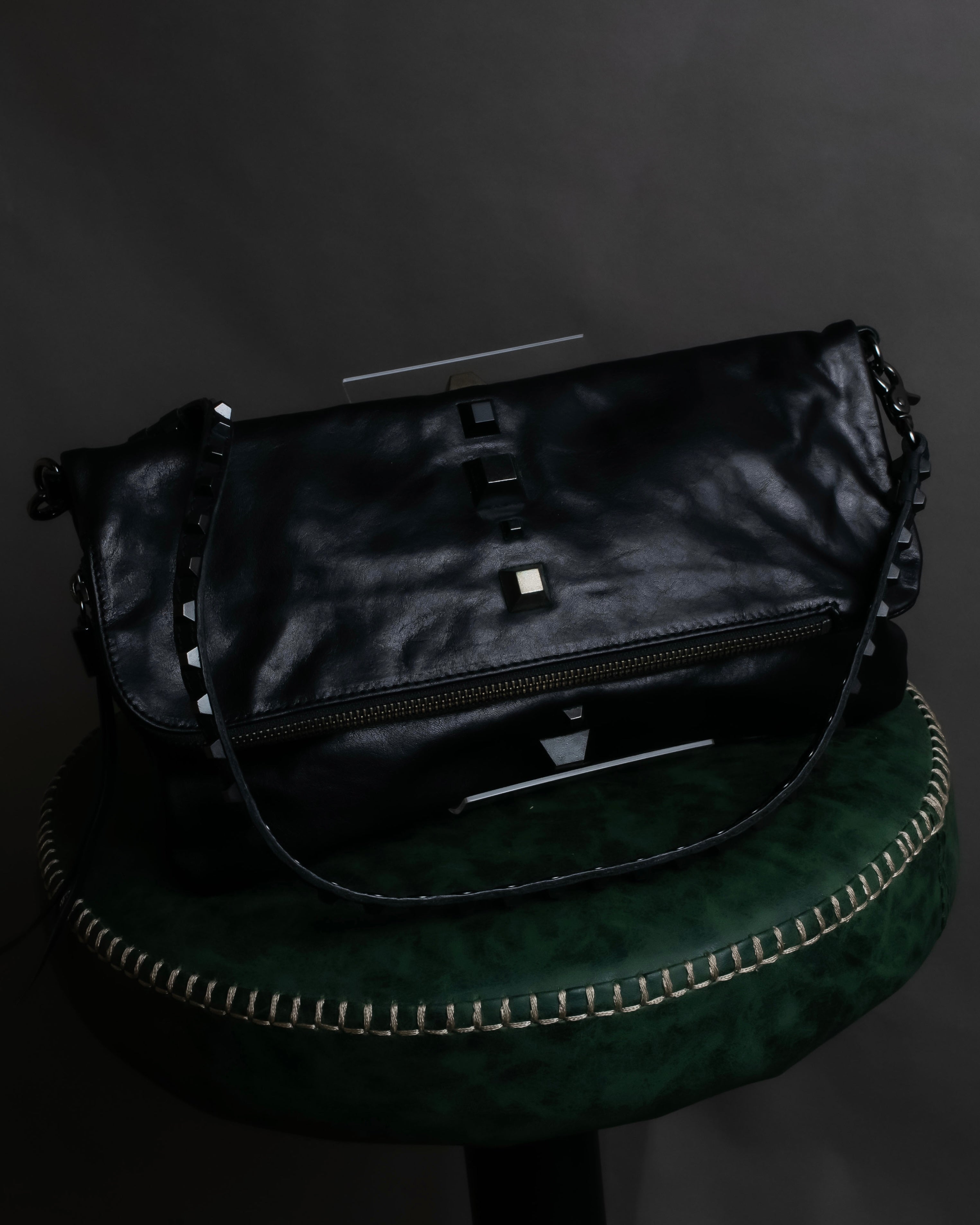 "DIESEL" Silver stud design leather one shoulder bag