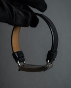 "PRADA" Logo engraved metal plate design leather bracelet