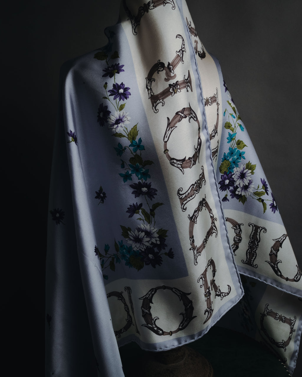 "Christian Dior" 80’s-90’s botanical dior typography silk scarf