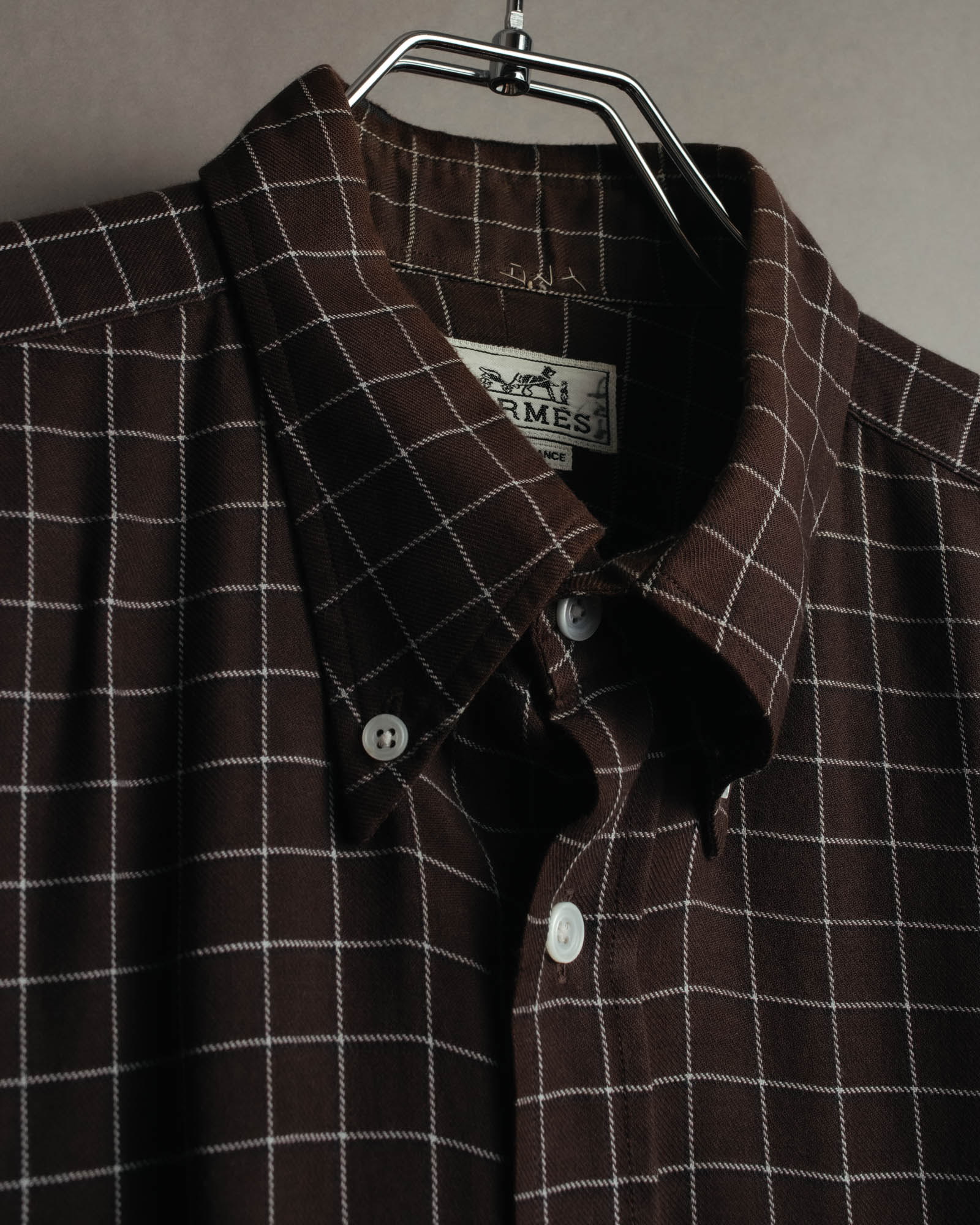 -SPECIAL- “HERMES” 90’s-00’s Windowpane checked sellier button shirt