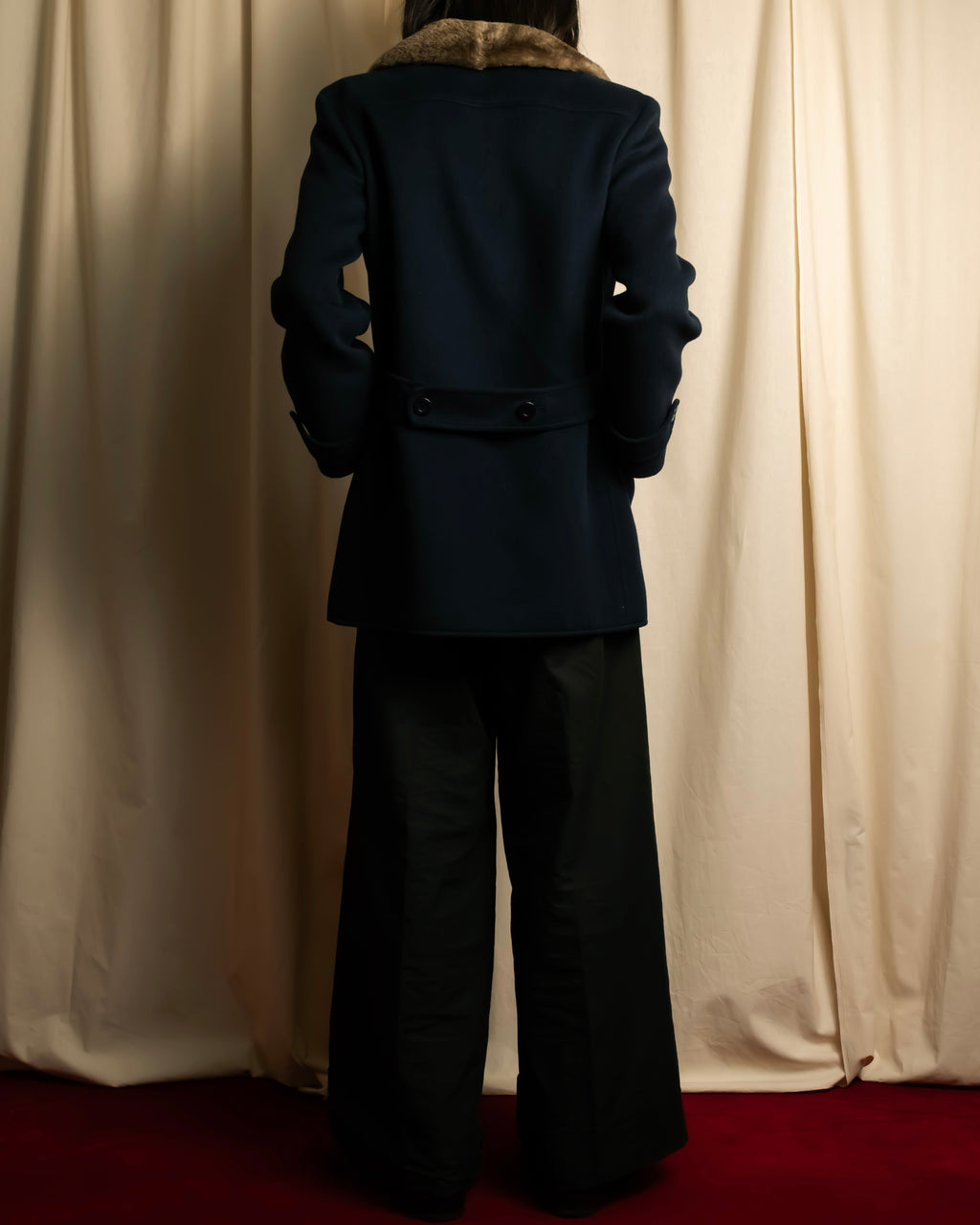 "VALENTINO" Fur collar double-breasted wool coat