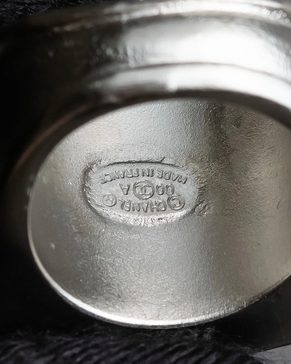 "CHANEL" 00AW Karl Lagerfeld period clear stone design logo engraved ring